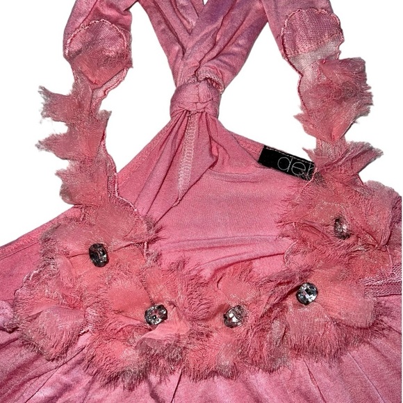 Deb Y2K Rose Pink Flower Jewels Bling Ruffles Racerback Tank Top Women’s Small - Picture 6 of 10